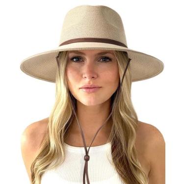 Imagem de Chapéu de sol FURTALK feminino de palha, aba larga, panamá, fedora, be