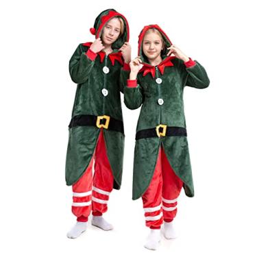 Imagem de HSCTEK Macacão infantil de flanela de Natal com capuz para meninos e meninas, Elfo, XP