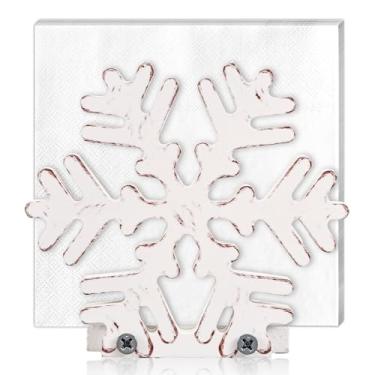 Imagem de Whaline Porta-guardanapos de floco de neve vintage inverno floco de neve dispensador de lenços de madeira para Natal quarto cozinha casa restaurante mesa bancada decoração