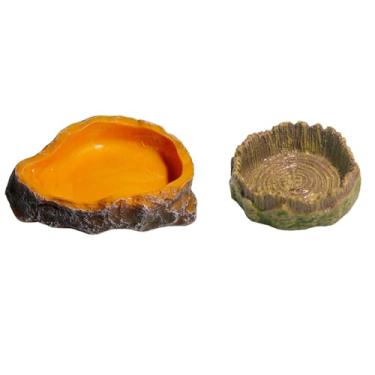 Imagem de Pacote com 2 tigelas de comida e água para répteis, pratos de alimentação de simulação de resina para lagartos, cobras, tartarugas, tigelas decorativas de terrário
