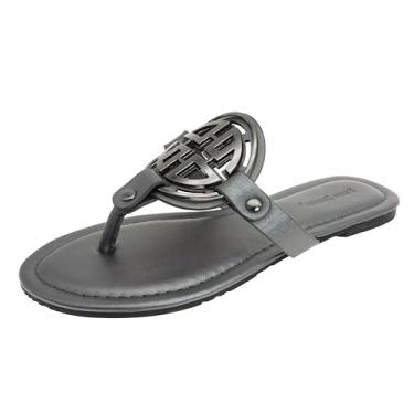 Imagem de Pierre Dumas Sandália rasteira feminina Medallion Vegan Slide, estanho, 11