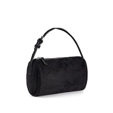 Imagem de Molodo Bolsa cilíndrica de couro PU para mulheres versátil bolsa transversal portátil pequena com alça ajustável todos os dias compacta, Camurça preta, One Size