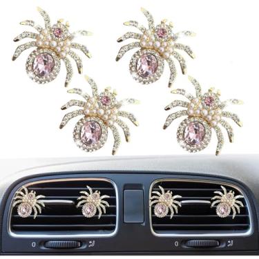 Imagem de Clipes de ventilação de purificadores de ar de carro aranha cintilantes, lindos clipes de ventilação de carro aranha engraçados difusor de diamante decoração de interiores acessórios brilhantes para