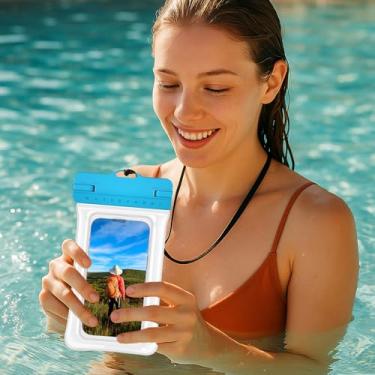 Imagem de Bolsa inflável à prova d'água para celular capa universal à prova d'água compatível com telefone (azul)