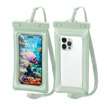 Imagem de [Flutuável] Bolsa de telefone impermeável flutuante à prova d'água bolsas secas para iPhone 16 Pro Max/iPhone 15 Pro LG, acessórios de caiaque para celular IPX8, Essenciais de praia, 1 pacote - verde