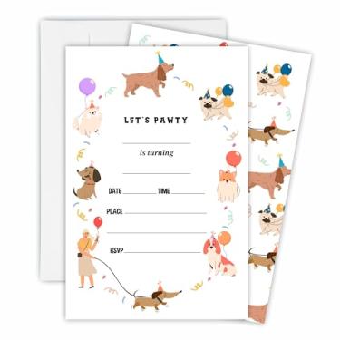 Imagem de Convite de aniversário de festa de cachorro 15 peças com 15 envelopes brancos combinando para amantes de cães, lembrancinhas de festa de 1º aniversário para cães, suprimentos-OL-A13