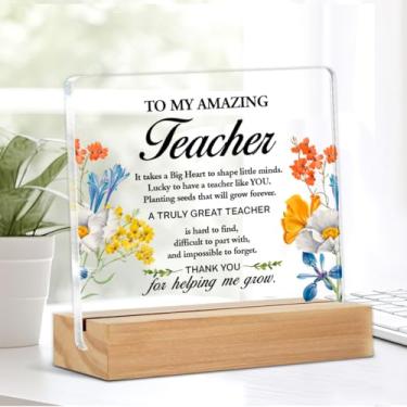 Imagem de Presentes de professores de estudantes, presente de agradecimento para aniversário de Natal, para My Amazing Teacher placa de mesa transparente com citação floral placa de acrílico decoração