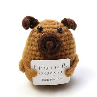 Imagem de Presentes positivos engraçados - adorável crochê tricotado com afirmação positiva, decoração de casa comovente para mesa de centro, prateleira, presente de apoio emocional ideal para amigos