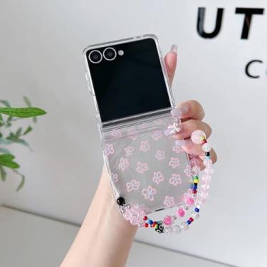 Imagem de Capa para Galaxy Z Flip5 transparente com estampa de flor fofa e laser, com dobradiça de corrente (para Galaxy Z Flip5/04)