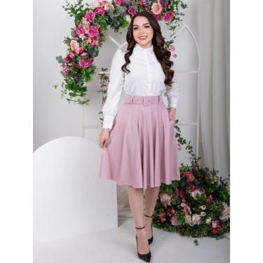 Imagem de Saia Midi Godê Social Elegante com Cinto Evangélico - Fashion, Rose, M