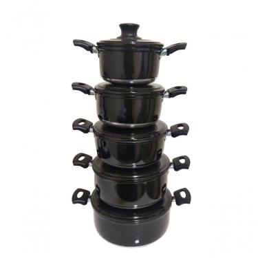 Imagem de Jogo 5 Panelas Alumínio Grosso Resistente Pretas Belmar