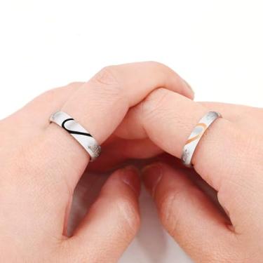 Imagem de Anéis de casal Forever Two Tones Love Heart de aço inoxidável combinando para homens e mulheres - alianças de casamento românticas simbolizando compromisso e amor, 11, Aço inoxidável, Sem pedra