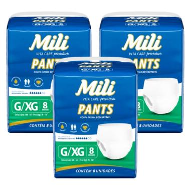 Imagem de Fralda Pants Adulto Mili Vita Care  Tam G/XG premium 3 pacotes c/ 8 (total 24)