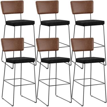 Imagem de Kit 06 Banqueta Alta Cozinha Allana L02 Marrom Linho Chumbo