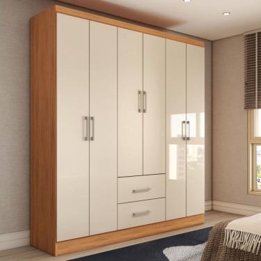 Imagem de Guarda-Roupa Solteiro Bali 6 Portas 2 Gavetas Cinamomo/Off White - Panorama Móveis