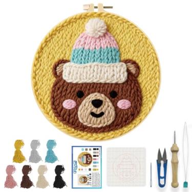 Imagem de ORIGACH Kit de agulhas de punção de bordado para adultos iniciantes, kit de costura de urso, faça você mesmo, para artesanato artístico e decoração de casa, projeto fácil de perfuração com agulha com