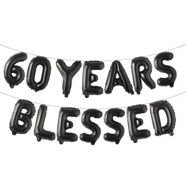 Imagem de 60 Years Blessed Banner de balão multicolorido com glitter, decorações de festa de aniversário de 60 anos/casamentos, cenários de sinalização (60 Years Blessed Black)