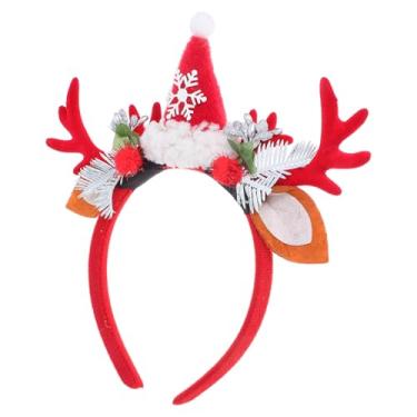 Imagem de TOYANDONA Tiara de Natal Com Chifres de Rena para Mulheres, Tiara de Cabelo Fofa Com Chifres de Veado Vermelho E Gorro de Papai Noel, Acessório Festivo de Natal para Festas de Fim de Ano, Cabine de