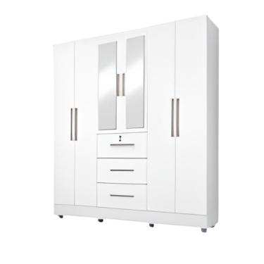 Imagem de Guarda Roupas Casal Com Espelho 6 Portas 3 Gavetas Com Pés Tokio Branco Branco