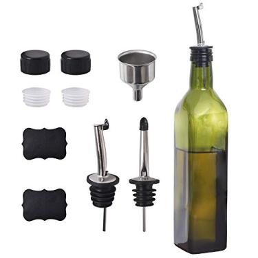 Imagem de Newk Garrafa de azeite de oliva, 500 ml, galheta de óleo e vinagre com dosadores + funil, galheteiros dispensadores de azeite, decantador, jarra para cozinha - verde