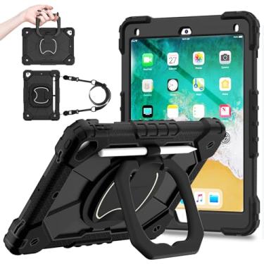 Imagem de DreamerX Capa infantil para iPad 5ª/6ª geração (9,7 polegadas 2017/2018), iPad Pro 9,7 e iPad 6, à prova de choque, à prova de quedas, com alça giratória 360, suporte para caneta e alça de ombro para
