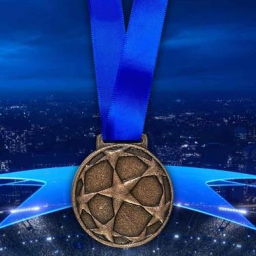 Imagem de Kit 10 Medalhas Para Futebol Premiação de Campeão Esporte liga dos Campeões 55mm Com Fita Azul (Bronze)