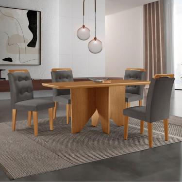 Imagem de Mesa Evora 120 MDF Com 4 Cadeiras Carol Veludo Grafite Naturalle