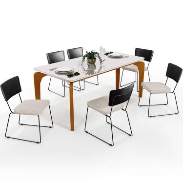 Imagem de Mesa De Jantar 160cm Off White Com 6 Cadeiras Preto Cru