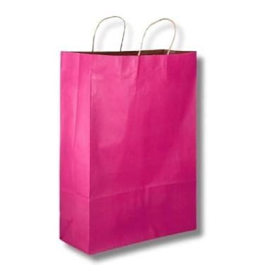 Imagem de Sacola De Papel Kraft Colorida Com Alça Para Presente Delivery - Embalagem para Presentes (Rosa, M-25 Unidades)