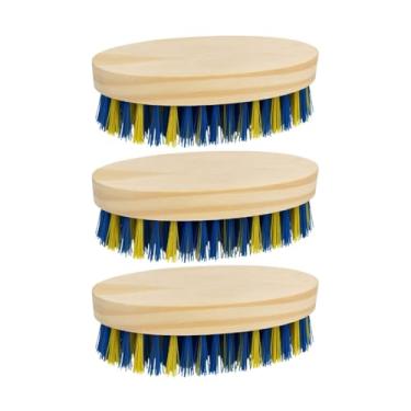 Imagem de 3 Escovas Oval Multiuso Base Madeira Cerdas Firmes Limpeza Pesada Lavanderia Tapete Tênis Roupas Banheiro Cozinha Escovinha Limpeza Doméstica Rejunte Azulejo Piso Calçado Multi Superfície Durável