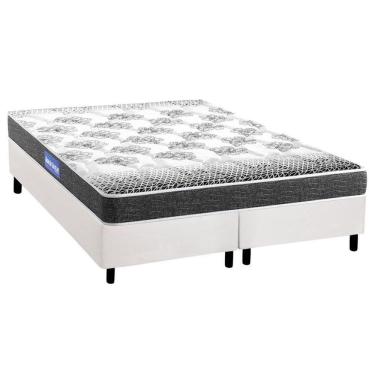 Imagem de Cama Box Queen: Colchão Espuma Probel Guarda Costas Resistente + Base Crc Courano White(158X198)