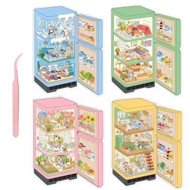 Imagem de ZSYTZL 4 Sheets 3D DIY Stickers Scene, Cute Miniature Scene Sticker Waterproof Quiet Book with Tweezers Four Seasons Flowers Decorating Phones Handbooks Bottle for Teens Adult-Surprise Refrigerator