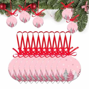 Imagem de Enfeite de Natal 2025 Conjunto de 10, árvore de Natal rosa, floco de neve, acessórios de pendurar de acrílico sem costura para decoração de árvore de Natal, xadrez preto e branco, enfeites em forma de