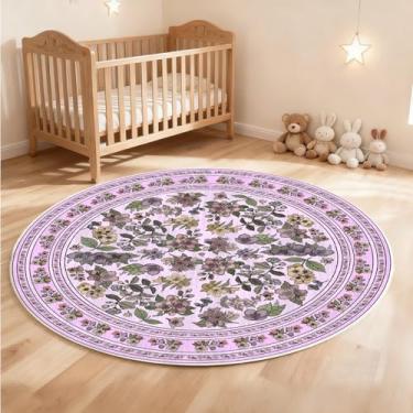 Imagem de Tapete redondo floral vintage de 1,2 m, pequeno, circular, lavável, tapete antiderrapante para quarto, quarto de crianças, escritório, entrada, faculdade, dormitório, banheiro, rosa