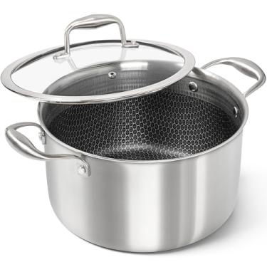 Imagem de MICHELANGELO Panela de aço inoxidável de três camadas com tampa – Panela antiaderente de 6 quartos com interior de colmeia e panela resistente, compatível com todos os cooktops
