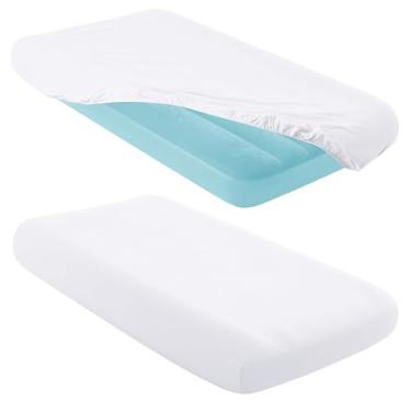 Imagem de Entisn 2 peças de lençol infantil com elástico, lençol inflável de microfibra de 87 x 160 cm para crianças, festas do pijama, viagens de acampamento e festas (branco)