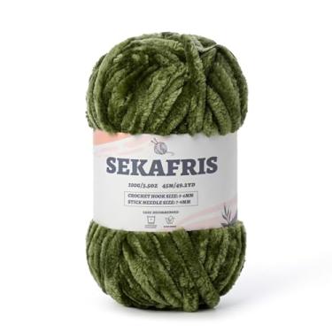 Imagem de Fio de chenille grosso felpudo para crochê, fio de pelúcia macio para tricô à mão, fio de cobertor de bebê volumoso de 100 g para fios de crochê Amigurumi, fio de veludo fofo de crochê (verde militar)