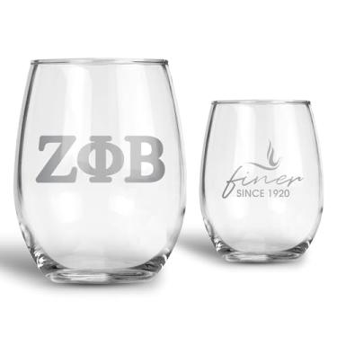 Imagem de BBGreek Zeta Phi Beta Parafernália - Fornecedor Oficial - Conjunto de duas taças de vinho sem haste de 595 g com prata de metal precioso - Letras gregas - 1920