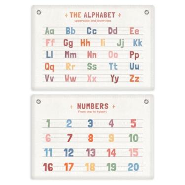 Imagem de 2 peças números 1-20, faixa do alfabeto numérico, decoração de sala de jogos, bandeira educacional, tabela ABC para crianças, bandeira de parede, berçário, decoração de sala de aula para quarto