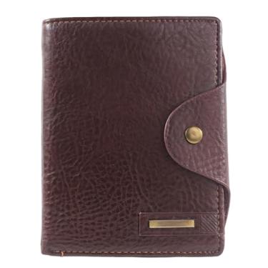 Imagem de Carteira masculina de couro de flor integral, dobrável vertical clássica, design fino, fecho de botão seguro