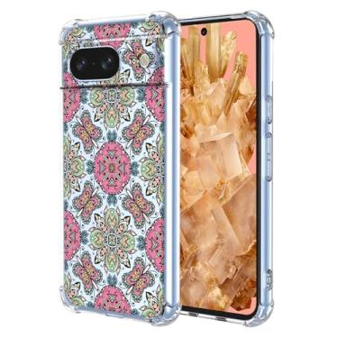 Imagem de WEIOUHR Capa para Pixel 8 Google 8 transparente macio TPU estilo boêmio, capa protetora leve resistente a choques e arranhões, para Google Pixel 8 (rosa verde)