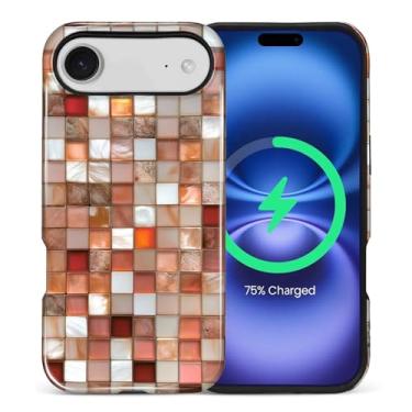Imagem de casesok Capa para iPhone 17 Air, compatível com MagSafe, capa rígida de camada dupla + capa de silicone, proteção total à prova de choque para iPhone 17 Air-Orange Mosaico colorido aparência de