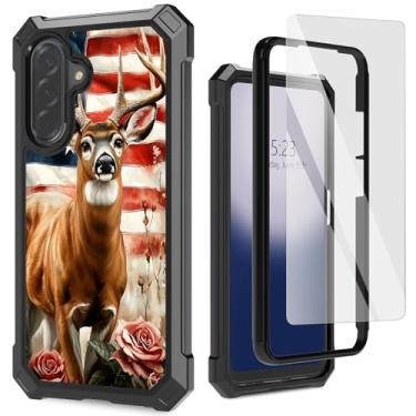 Imagem de Capa para Samsung Galaxy A36 5G com película de vidro temperado, capa protetora de silicone macio TPU de camada dupla à prova de choque para Samsung A36 5G, bandeira americana de veado