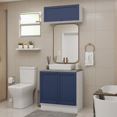 Imagem de Conjunto Gabinete Para Banheiro 80cm 3 Portas Vik Madesa 02 Branco-azul