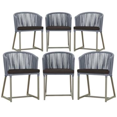 Imagem de 6 Cadeiras De Jantar Noronha Fendi Corda Náutica E9 Trama Prata
