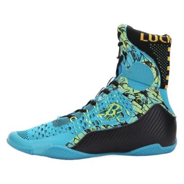 Imagem de Botas de boxe de cano alto para homens e mulheres – Tênis leve de treinamento e luta livre com suporte no tornozelo, aderência e conforto para MMA e academia, Azul, 9.5 Women/8 Men