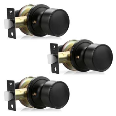 Imagem de Lepushom Maçaneta de porta de passagem sem chave interior sem chave pacote com 3 redondos, para lavanderia de armário, corredor, moderno, silencioso, preto fosco