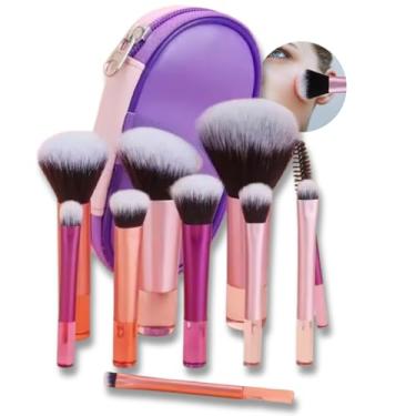 Imagem de Kit 10 Pincéis de Maquiagem com Estojo Cerdas Sintéticas Macias, Portátil e Completo para Base, Pó, Blush, Corretivo e Sombras - Para Viagem Travel Size Ideal para Presente, Uso Diário, Feminina, Adolescentes (Rosa)