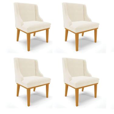 Imagem de Kit 04 Cadeiras De Jantar Veludo Bege Madeira Castanho