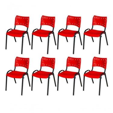 Imagem de Cadeira Iso Base Preto , Escritório Vermelho Kit 8 Un